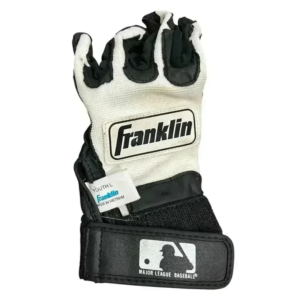 Franklin Black and White Batting Glove Size Youth Large Good Condition